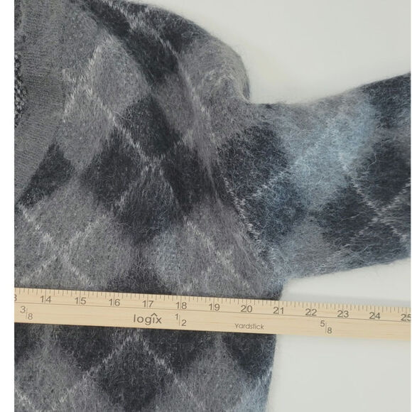 R13 Fluffy Plaid Oversized Distressed Edge Cardi Charcoal Blk Argyle Plaid, XS - Picture 13 of 16